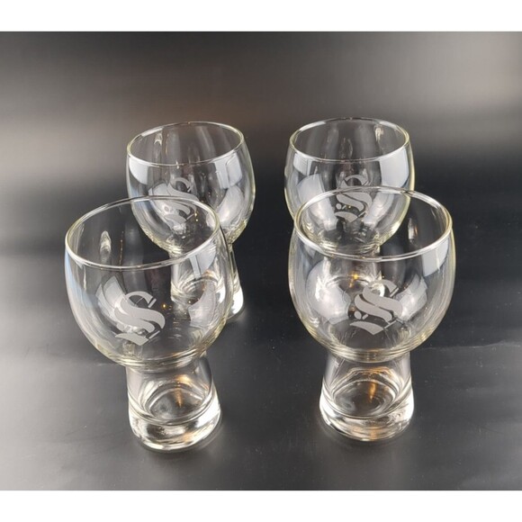 VTG Set 4 Stackable Beer Glasses 14oz MCM Monogram S Retro Barware Glassware‎ - Picture 2 of 10